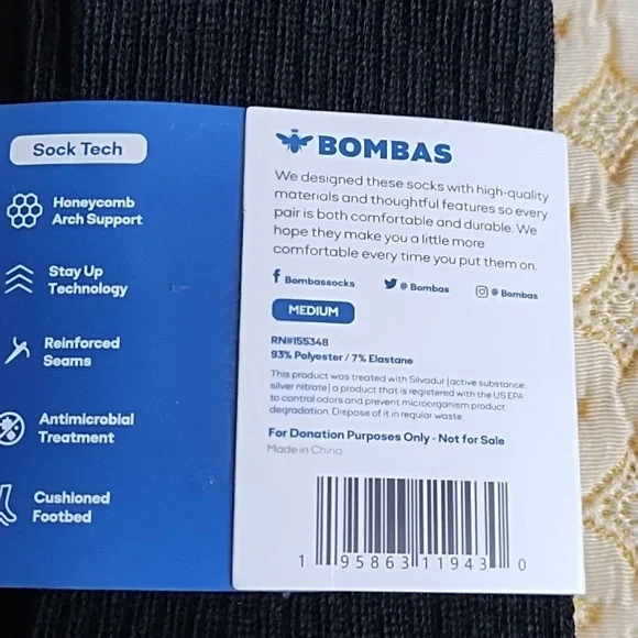 3 Pair Bombas M Black Socks - Picture 3 of 3